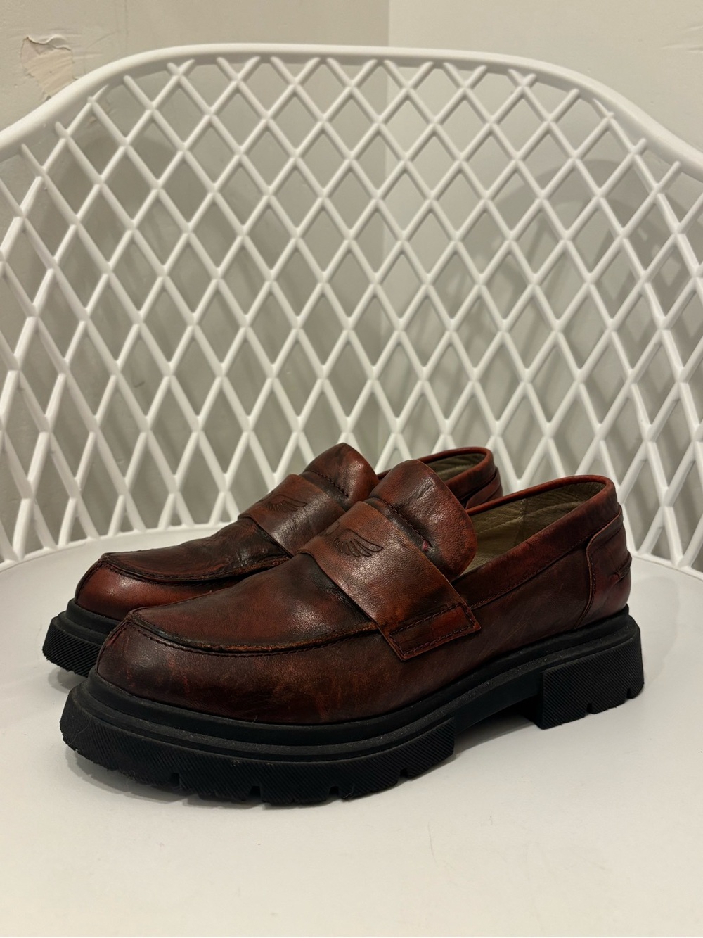 Women's Casta Brown Leather Penny Loafers with Lug Sole